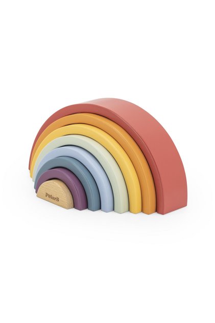 PolarB Puzzle din lemn curcubeu Blocuri de construcție Creative Montessori