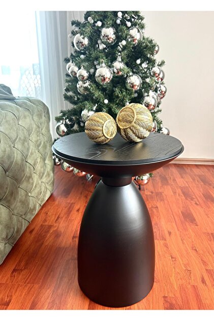Bowl Modern Yan Sehpa Mantar Bohem Hareli Siyah Sunta Tabla alüminyum gövde 53 X 42 cm