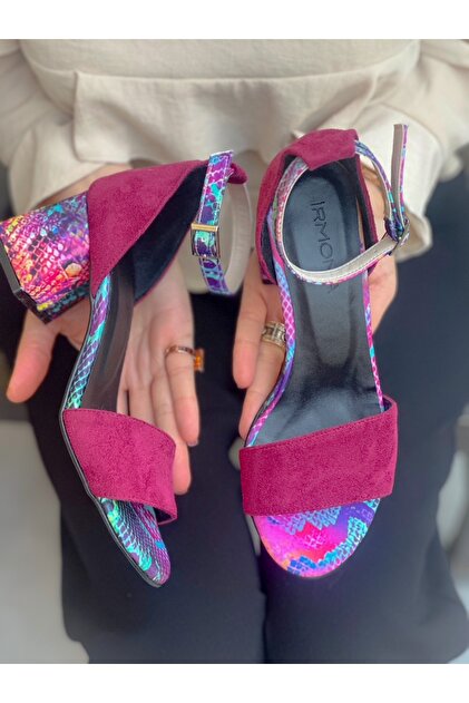 ELIZA BURGUNDY SUEDE AND SNAKE SKIN DETAIL STRAPPY HEEL SANDALS