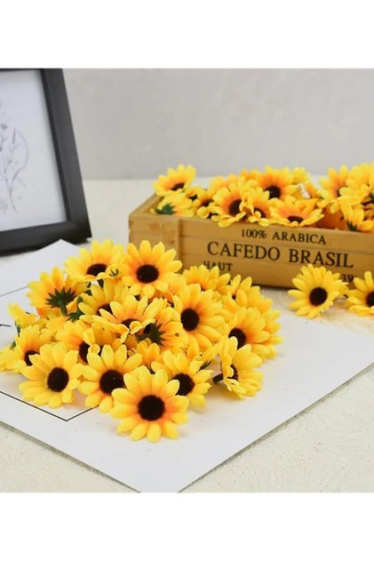 98 Adet Yapay Lüx Papatya Kafası (4Cm)_ Dekoratif Ayçiçeği Gelin buketi Saksısız mini Yaprak yıldız