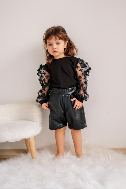 Nice Girl Child Suit with Quality Faux Leather Shorts