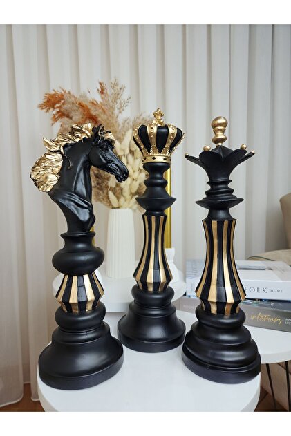 Dekoratif 40cm Polyester Gold Yaldızlı Satranç Takımı