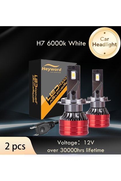Heyword قطعتان من مصابيح السيارة الأمامية H7، 160 واط، 24000 لومن، مصباح إضاءة 6000 كلفن، 12 فولت، مصباح أمامي LED