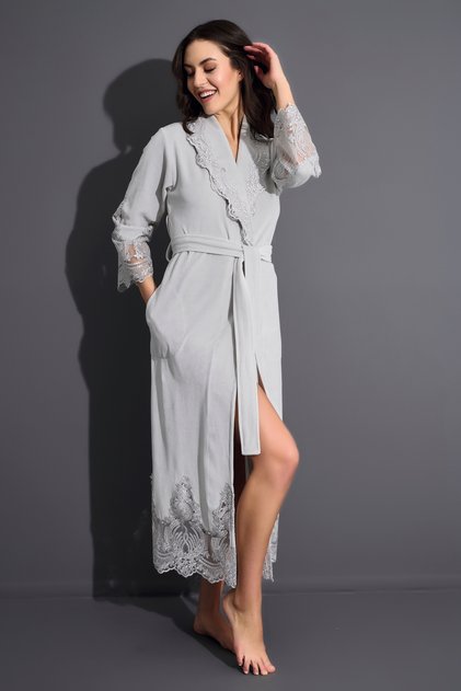 Dantelli Niki Kadife Bambu Cotton Sabahlık