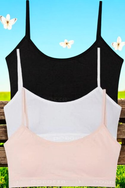 Vanilyashop Padded Ribbed Half Tank Top Bustier Practice Bra 3-Piece Mixed Color