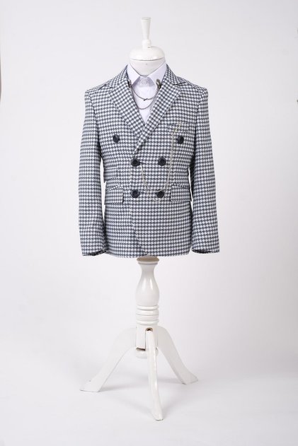 Boy's Double Breasted Jacket Houndstooth Patterned