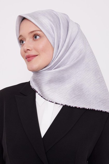 White Striped Twill Silk Scarf