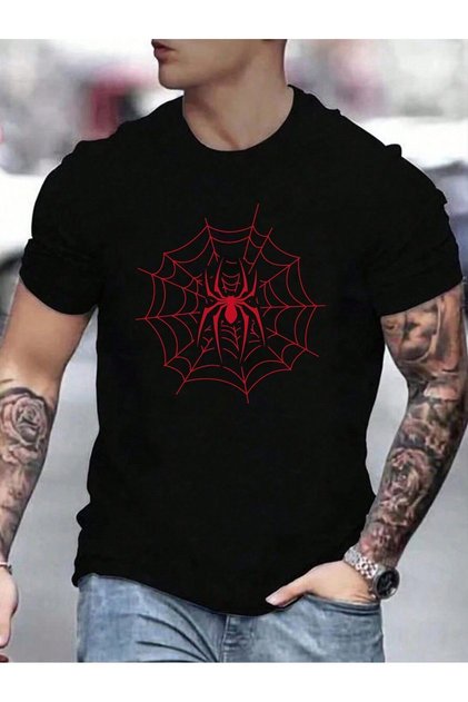 Web Spider T-Shirt - Black Printed Oversize Crew Neck Short Sleeve Loose Fit