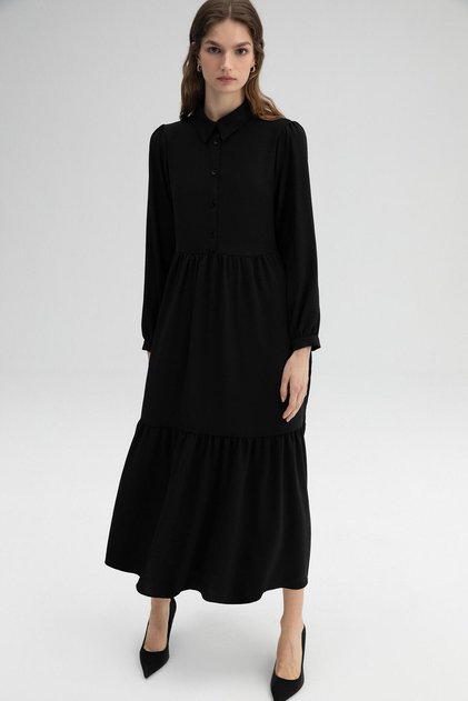Gathered Buttoned Front Dress