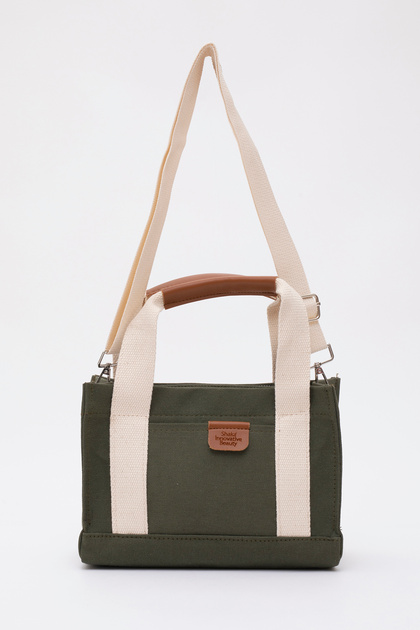 Khaki Green Shk138 2 Compartment Canvas Fabric Adjustable Strap Zippered Hand, Arm and Shoulder Bag U:17