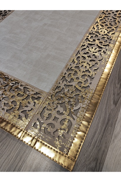 Eskitme Gold ve Ekru Renkli Lazer Kesimli Halı