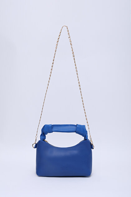 Cobalt Blue Shk24 Original Soft Leather Knot Detailed Chain Strap Hand and Shoulder Bag