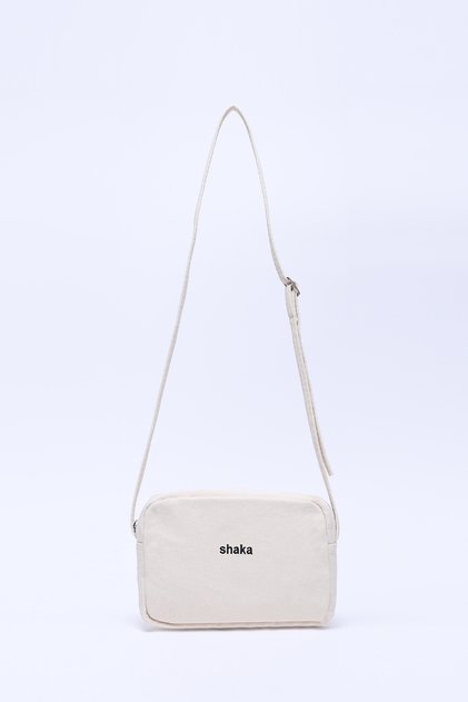 Cream Shk156 Canvas Fabric Single Compartment Strap Zippered Cross Shoulder Bag