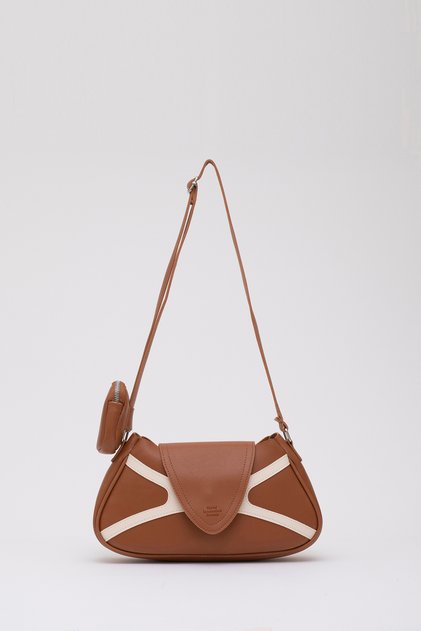 Tan-Cream Shk96 Faux Leather Single Compartment Wallet Hand and Shoulder Bag