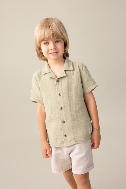 Baby Boy Apache Collar Muslin Short Sleeve Shirt C3432A524SM