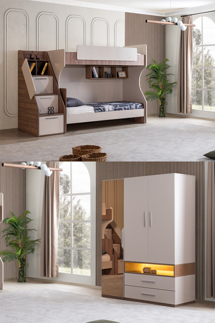 Ranza, Milano Genç Odası Takımı Çift Kişilik Modern Ranza + Üç Kapaklı Modern Dolap