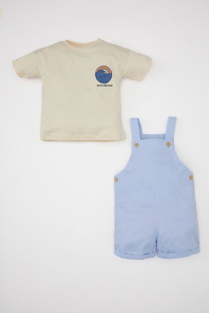 Erkek Bebek 2'li Takım Baskılı Kısa Kollu Tişört Salopet C3429a524sm