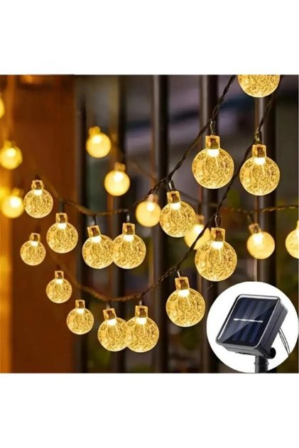 7 Metre 50 Led Opak Solar Lamba Güneş Enerjili Sarı Işık Top Zincir Bahçe Aydınlatma Parti Süs Lamba