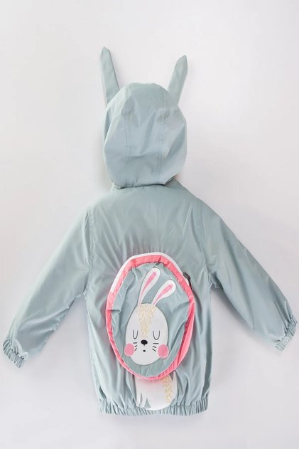 Children'S-Baby Coat Raincoat with Cute Rabbit Figure, Backpack, Cotton Lining, Ears, Hood
