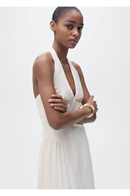 MANGO Halter neck linen dress- Trendyol
