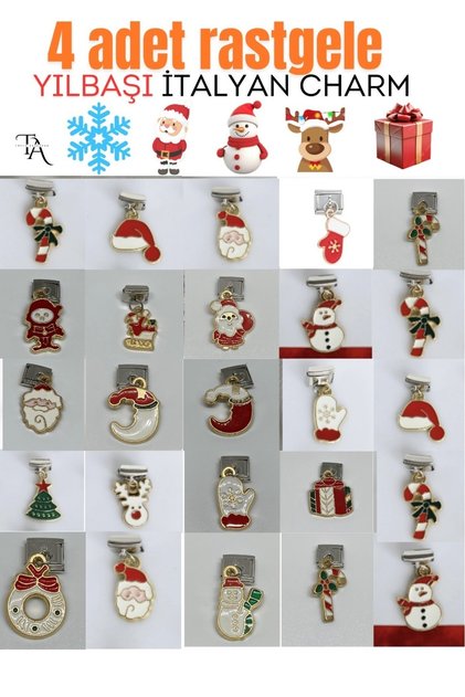 4 Adet Rastgele Çelik Sallantılı Noel Italyan Charm