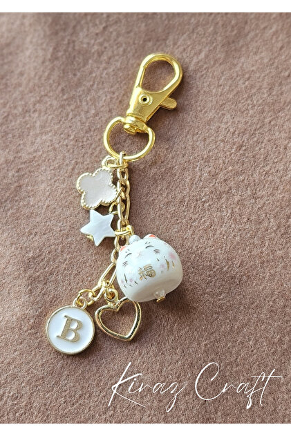 Kiraz Craft Porselen Boncuk Kedi Charm Anahtarlık - Çanta Süsü
