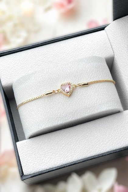 Zircon Embellished Heart Detail Women's Bracelet