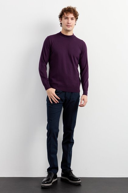 Men's Basic Half Fisherman Fine Knitwear Sweater Red Purple