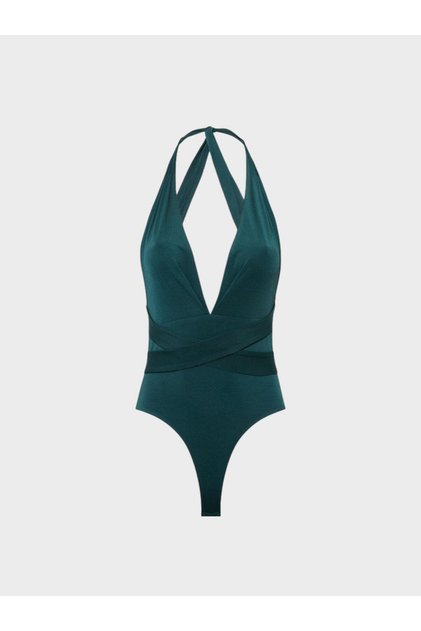 Derin Dekolteli İkonik Body - Yeşil