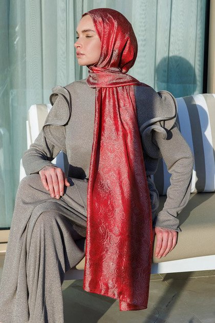Moren Pattern Shine Line Shawl Burgundy-Mint Green