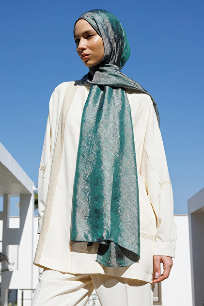 Moren Pattern Shine Line Shawl Emerald-Pink