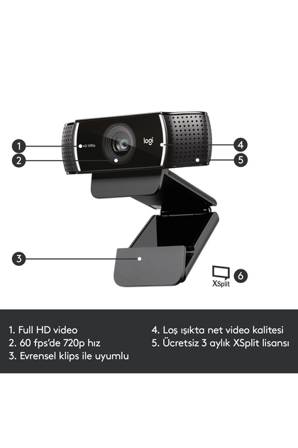 Logitech C922 Pro Stream Webcam V-U0028 Tripod Destekli 960-001088