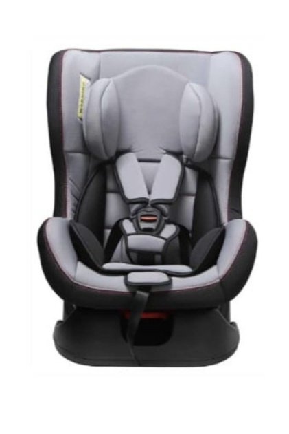 A portable car seat and chair for children, lined with soft material, with a three-point harness