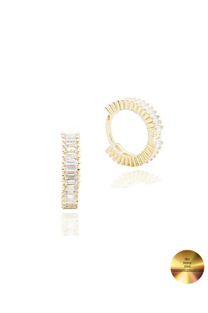 18k Serie Oro Baget Taşlı Minimal Halka Kadın Gümüş Küpe 13 MM