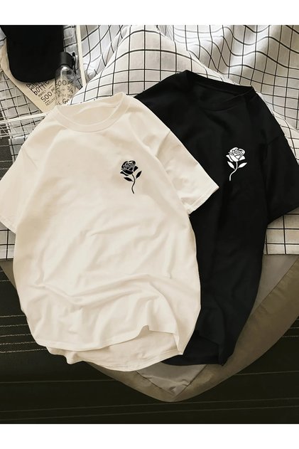 2 Pcs 100% Cotton Rose Graphic Printed T-Shirts for Men for Summer, Short Sleeve Round Neck T-Shirt
