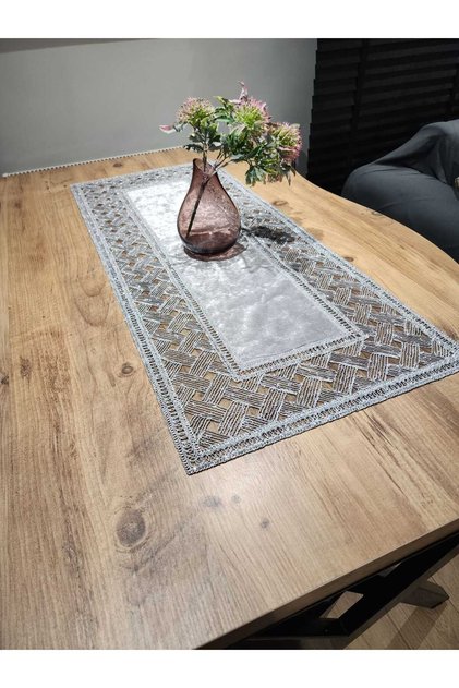 Table Cloth Luxury Gray Velvet Glitter Runner 100X40