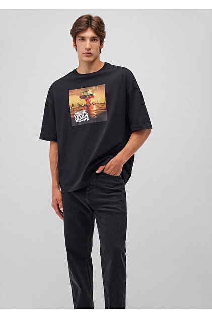 Mavi Gorillaz Baskılı Siyah Tişört Oversize / Geniş Kesim 0612297