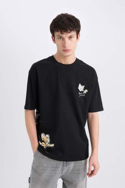 Defacto %100 Pamuk Tom & Jerry Oversize Geniş Kalıp Bisiklet Yaka