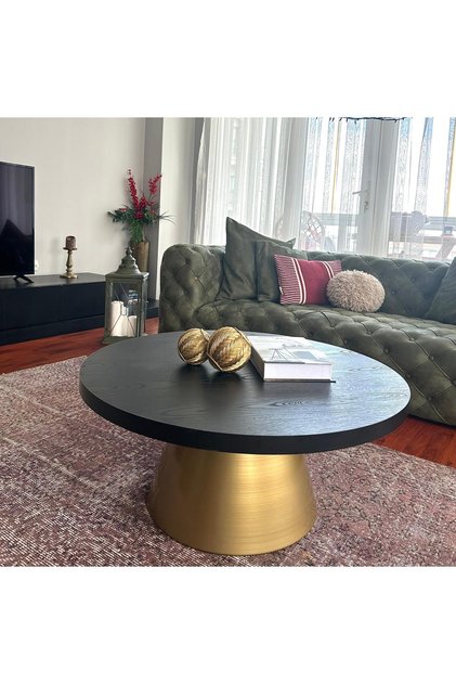 MODERN ORTA SEHPA BOHEM CENTRAL TABLE SENKRON SİYAH HARELİ SUNTALAM TABLA 85 ÇAP 39 CM YÜKSEKLİK