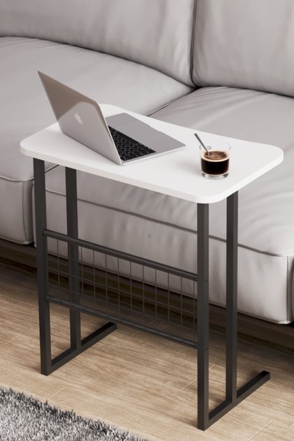 Metal Leg Laptop Stand Armchair Stand Breakfast Table Study Table - White