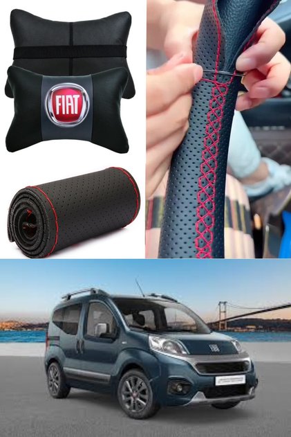 Fiat Fiorino Direksiyon Kılıfı Dikmeli Nokta Desenli Ultra Esnek İthal Deri&2'Li Lüks Boyun Yastığı