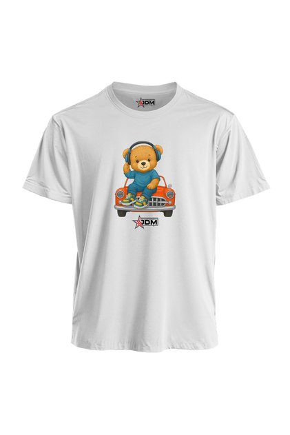 Kod Trend Jdm Teddy Bear with Car Printed New Season Loose Cut T-Shirt T-Shirt
