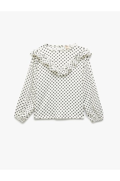 Polka Dot Ruffle Crew Neck Long Sleeve Blouse