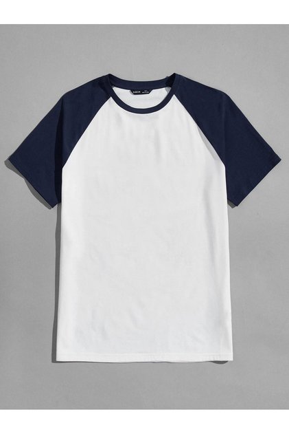 Oversize Navy Blue White Unprinted T-shirt - Reglan Sleeve Unisex Comfortable Mold