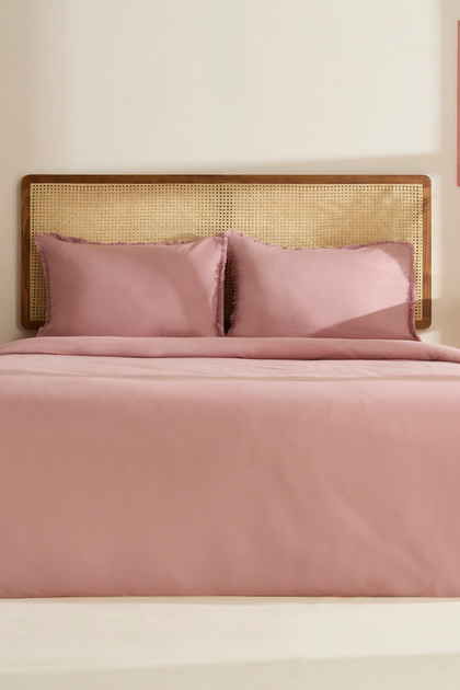 Ella Krep 100% Cotton Double Duvet Cover Set Dusty Rose