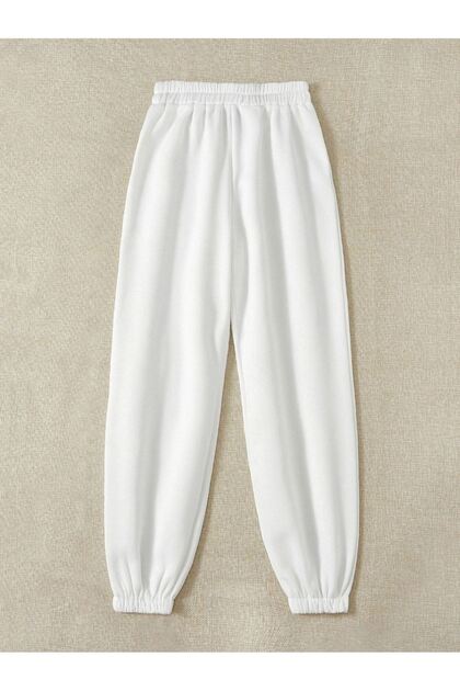 Basic Straight Sweatpants Jogger - White Rubber Leg High Waist