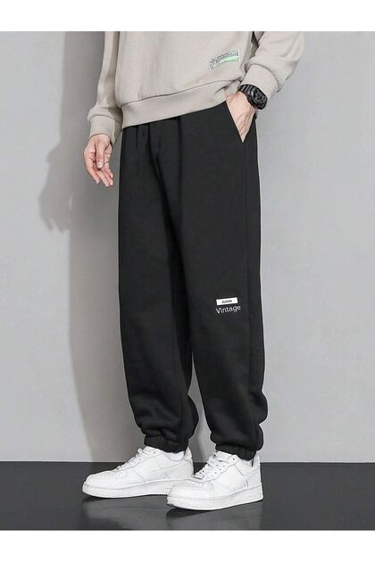 Clever Sweatpants Jogger - Black Printed Rubber Leg High Waist