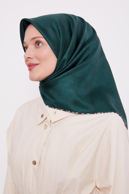 Emerald Green Spotted Twill Silk Scarf