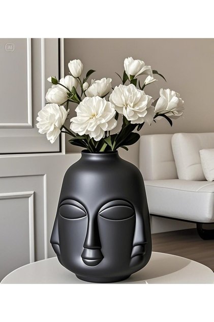 Trend Bohem Buddha Büyük XL Boy 25 CM Siyah Mat Seramik Vazo