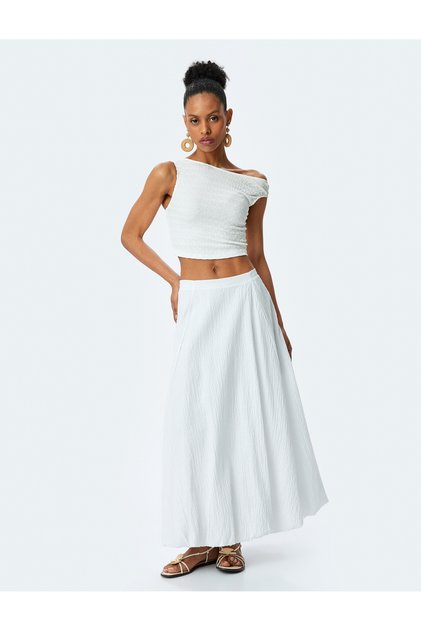 Lined Cotton High Waist Long Balloon Skirt